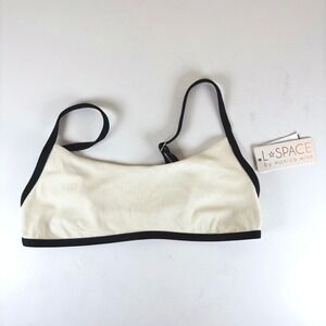 L*Space‎ Gemma Ribbed Bikini Top Swim Bralette Women's M Ivory Black Trim NWT